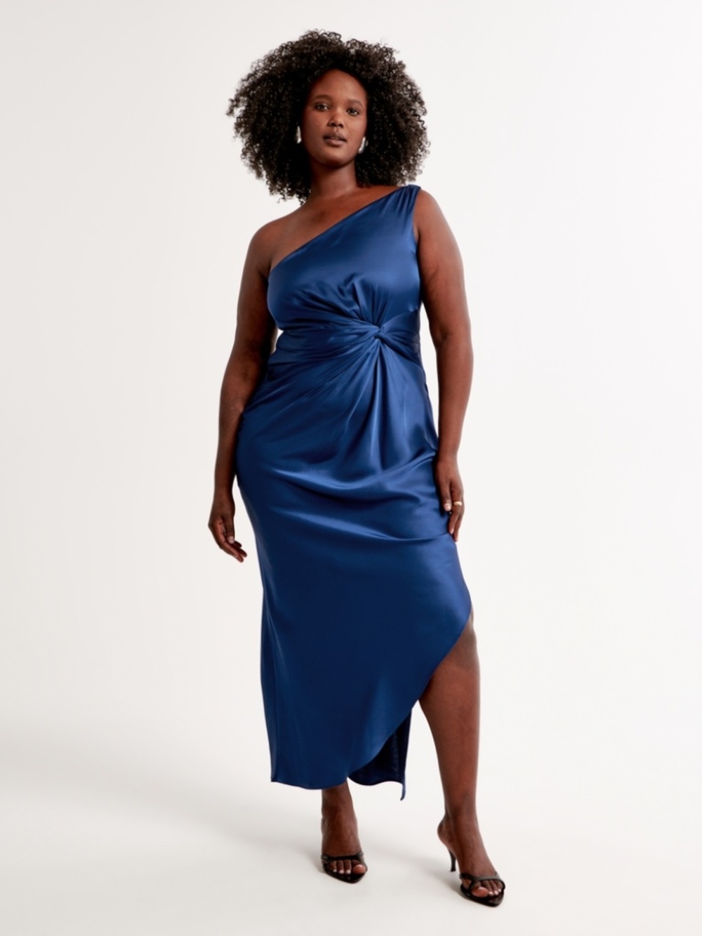 Abercrombie & Fitch Navy One Shoulder Satin Dress